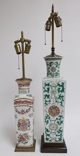 Two Chinese Porcelain Square Lamps