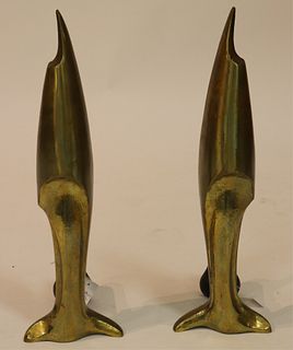 Pair Modernist Cast Bronze Andirons, circa 1970