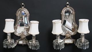 Pr Bagues Silvered Cut Glass Mounted Wall Sconces