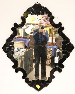 Victorian Style Beveled Black Glass Mirror