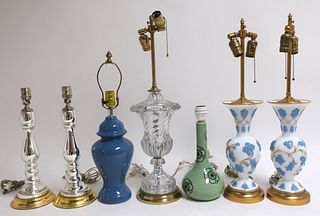 Group of 7 Glass & Porcelain Lamps