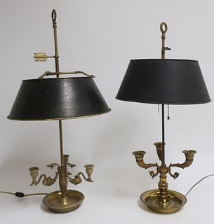 Two Louis XVI Style Gilt Metal Bouillotte Lamps