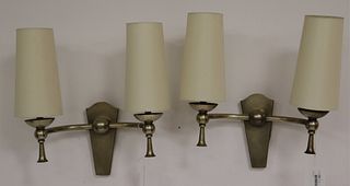 Pair Art Deco Style Polished Metal 2-Light Sconces