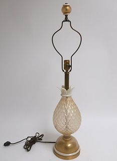 Murano Gilt White & Clear Glass Pineapple Lamp