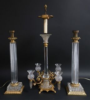 3 French Ormolu Mounted Cut Glass Lamps