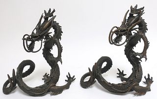 Matching 20th century Bronze Dragon Sculptures