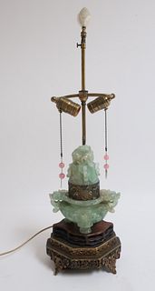 Chinese Green Quartz Censer Lamp, C.1900