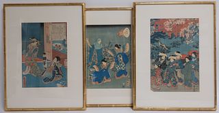 3 Japanese Ukiyo e Woodblock ,Kulicke frames