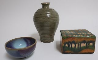 Jun Ware Bowl and Ming Pillow and Meiping Vase