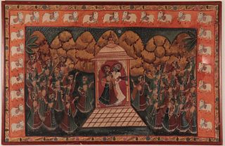 Pichhavai Hindu Painting, Wedding Scene, Gouache
