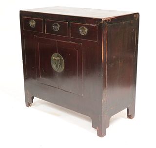 Asian Black Lacquered Storage Cabinet