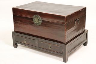 Asian Lacquered Storage Chest on Low Table