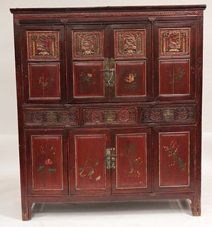 Asian Wood Carved Gilt & Lacquered Cabinet