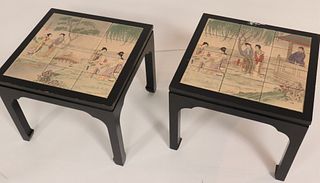 Pair of Chinese Style Inset Ceramic Side Tables