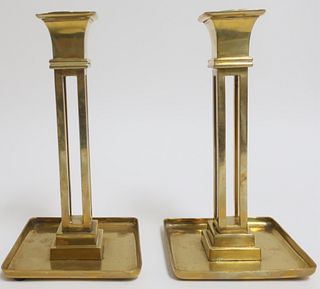Otto Wagner, Pair Brass Candlesticks, c.1903