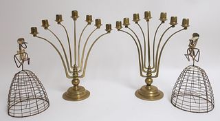 Pair Figural Wire Form Candlesticks & Candelabra
