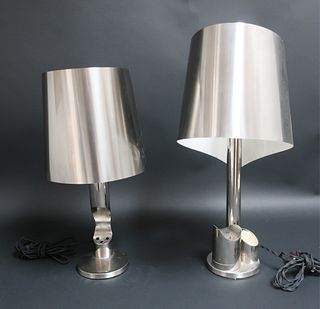 Two Modern Brushed Metal Desk Lamps