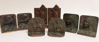 4 Pr. Native American Themed Bronze Bookends