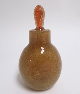 Venini Amber Side Glass Stopper and Bottle