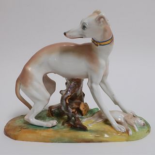 German Porcelain Dog, Circa 1900, signed Gochter