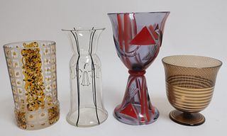 4 Bohemian Art Deco Glass Vases