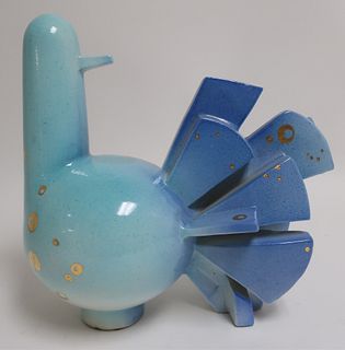 Italian Art Deco Gilt Blue Ground Ceramic Bird
