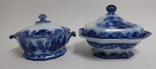 2 Flow Blue 'Scinde' Transferware Dishes, 19th C.