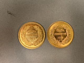 Two Turkish gold coins, 1923, 14.5 grams