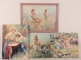 Large Paintings of Young Women in Floral Settings