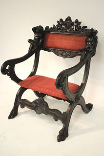 Italian Baroque Stlye Curule Form Armchair, 19th C