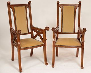 Pair of Gothic Revival Walnut Open Armchairs