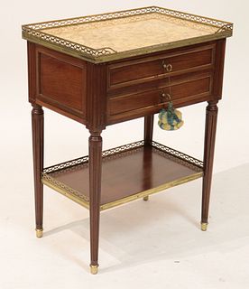 Louis XVI Style Marble Top 2-Drawer Table