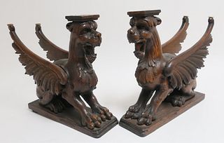 Pair of  Carved Griffin Form Table Bases