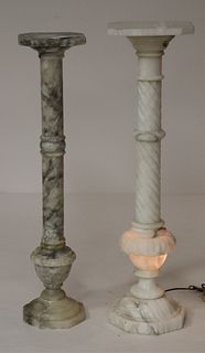 Two Grey & White Alabaster Pedestals