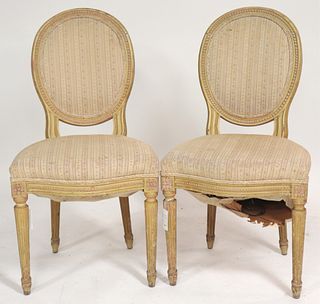 Pair Louis XVI Style Cream Painted Chairs