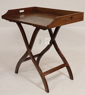 Rustic Wood Butlers Tray Table on Folding Stand