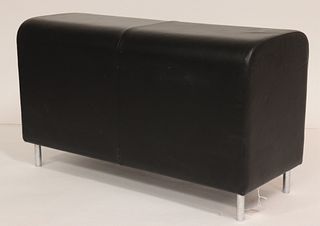 Contemporary Black Leather & Chrome Bench