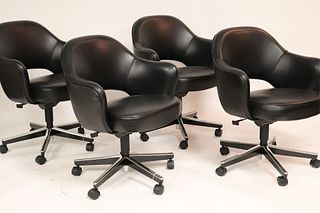 Set of 4 Knoll Black Leather Desk Chairs