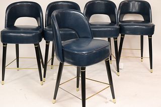 Set 5 Mid Century Parcel-Gilt Ebonized Barstools