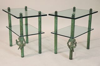 Pair Contemporary Verdigris Finished Metal Tables