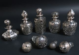 5 Sterling Silver Overlay Clear Glass Perfumes