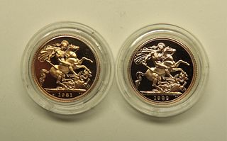 United Kingdom 1981 & 1982 Sovereign Gold Coins