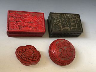 FOUR OF CHINESE ANTIQUE CINNABAR BOXES,19-20C     