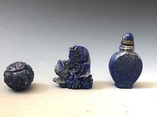 THREE CHINESE ANTIQUE  LAPIS FIGUES  