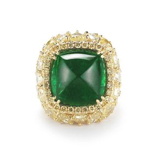 17.57ct Sugarloaf Emerald And 11.93ct Diamond Ring