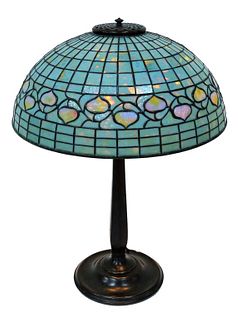 Tiffany Studios Blue Acorn Leaded Glass Table Lamp