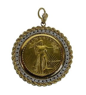 US $50 Gold and Diamond Coin Pendant