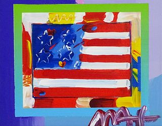 Peter Max (AMERICAN, 1937) "Flag With Heart"
