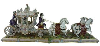 Large Dresden Porcelain Carriage Group