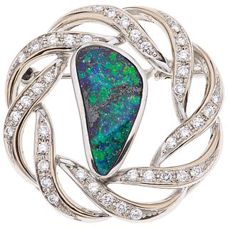 PENDANT / BROOCH WITH OPAL AND DIAMONDS. 18K WHITE GOLD